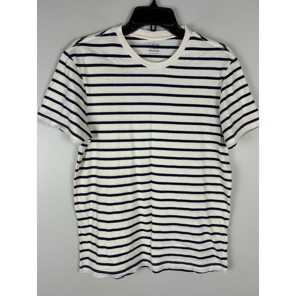 J Crew Slim Fit Tee White Navy Striped Sleeveless Nautical Top Cotton Womens M